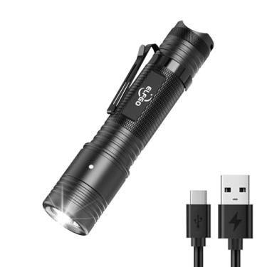 Imagem de ELFGO Lanterna de LED, lanterna tática super brilhante, recarregável, com cabo USB IP66, à prova d'água, estroboscópica de 1200 lúmens, lanterna portátil para acampamento ao ar livre, caminhadas