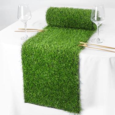 Imagem de Hooqict Caminho De Mesa Grama Artificial 30 X 91 Cm, Decoração Sintética Verde Para Festas Temáticas Golfe, Casamentos, Aniversários, Jantares E Chás Bebê Primavera-Verão
