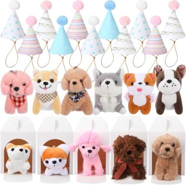 Imagem de Civaner 11 Set Mini Plush Dogs Stuffed 4 Inches Puppy Small Stuffed Animal with Keychain Kraft Paper Boxes and Paper Cone Hat, Adopt a Pet Supplies for Birthday(White)