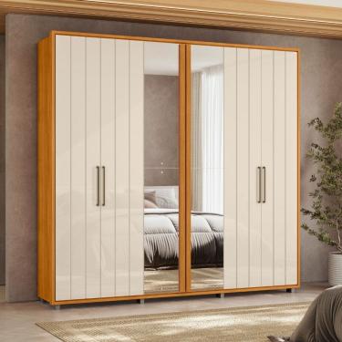 Imagem de Guarda Roupa Casal Ripado em MDF com Espelhos 6 Portas e Pés Miro Madetec