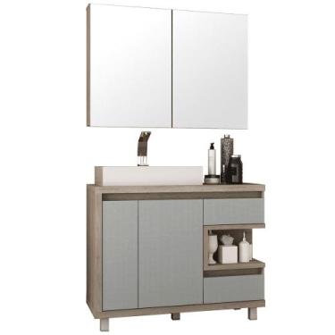 Imagem de Conjunto Banheiro Gabinete 03 Gavetas Armário 100cm E Cuba Malbec B06 