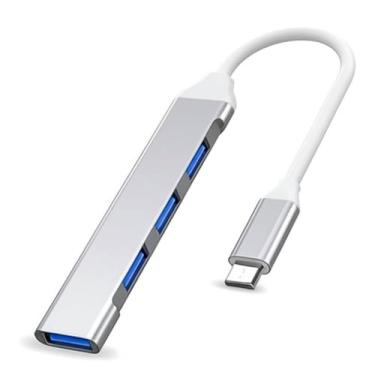 Imagem de Hub USB Tipo C, 4 Portas, Alumínio, Compatível com Computador, Celular, Tablet e Notebook