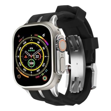 Imagem de RACINGPREMIUM ] Para AppleWatch Ultra1/2/S10/S9/S8/S7, design original belga, pulseira de fluoroelastômero de luxo AppleWatch, inoxidável/titânio (para AppleWatch44/45/46/49 mm, preto de corrida)