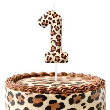 Imagem de Velas de aniversário número 1 com estampa de leopardo, topo de bolo com tema de chita para decoração de bolo para meninos e meninas, decorações de aniversário, suprimentos de festa, velas numéricas