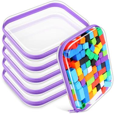 Imagem de Sanwuta 6 peças de estojo rígido transparente com zíper para lápis, bolsas de plástico rígido com zíper, bolsa de maquiagem, estojos transparentes para lanches, caixa organizadora de armazenamento de