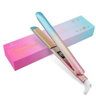 Imagem de DORISILK Colorful Flat Iron 450 Degrees, Ceramic Hair Straightener and Curler 2 in 1, 30s Fast Heat Straightening Iron for Hair, Dual Voltage Hair Iron 1 Inch Salon Control Temp Gift for W