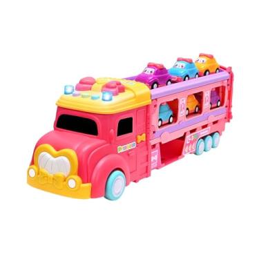 Imagem de Dynwave Caminhão de transporte de corrida de princesa com 6 carros de princesa, veículos educacionais, conjunto de brinquedos, presente de aniversário, pista