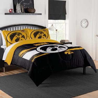 Imagem de Conjunto de edredom Iowa Hawkeyes – roupa de cama Hawkeyes para dormitórios, quartos de hóspedes, trailers, tailgates e decoração de dia de jogo de Iowa, casal/queen