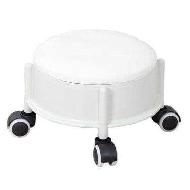Imagem de WeiLaiKeQi Assento giratório baixo com rodízios 360°, polia, banco redondo, moderno, universal, giratório, para pedicure, trabalhos domésticos, garagem, Branco