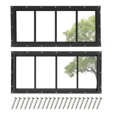 Imagem de COLORPAPA Pacote com 2 janelas de galpão, design fixo de janela de popa de 25,4 x 58,4 cm com vidro temperado para galinheiro, casa de brinquedo, casa, garagem, celeiros (preto)