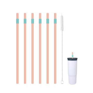 Imagem de KLOWOAH Canudos de substituição compatíveis com copo Owala de 680 g, com 1 escova, pacote com 6 (laranja-azul)