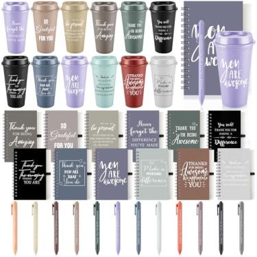 Imagem de LemonRoad 36 peças presentes de agradecimento de funcionários copo de plástico de 473 ml com tampa e palha, mini cadernos e canetas espirais inspiradoras a granel presente de agradecimento para