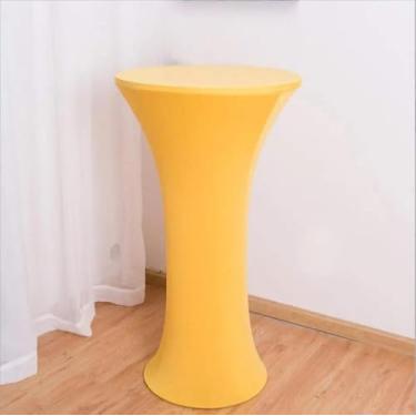 Imagem de Toalha de mesa de coquetel com base redonda e elastano, para decoração de casamento, com elástico, para festa de aniversário, hotel e feriado, dourada, 60 cm, redonda, 110 cm de altura