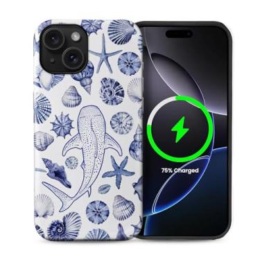 Imagem de Yuning419 Capa compatível com iPhone 15 [compatível com MagSafe] Capa rígida híbrida de 2 camadas, capa magnética protetora à prova de choque para iPhone 15, baleia praia, concha, oceano, estética