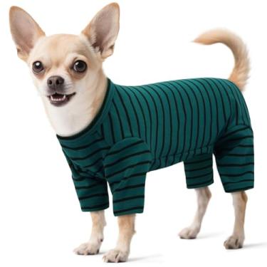 Imagem de LETSQK Pijama listrado para cães – Body térmico para cães pequenos a grandes, terno de lã para queda de lã, pijama elástico e lavável à máquina, corte de barriga para machos, ótimo para cirurgia e