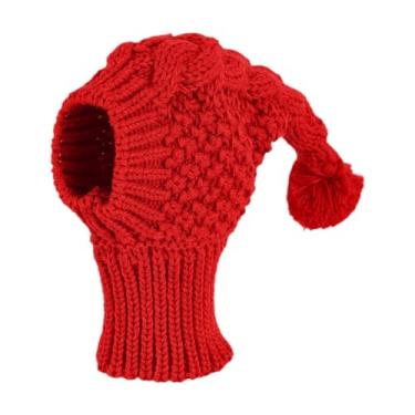 Imagem de MFMEXUL Gorro de Crochê com Gorro, Chapéu de Natal Engraçado para Cães, Gorro de Gorro de Tricô com Gorro, Gorro Quente para Cães de Estimação, L