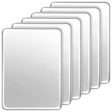 Imagem de Remerry Pacote com 6 bandejas de aço inoxidável, bandeja cirúrgica retangular de 40 cm para suprimentos de instrumentos de laboratório, assadeira para biscoitos, torradeira, forno, multiuso, uso para