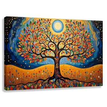 Imagem de Árvore da Vida Arte de Parede Impressão em Tela Harmonia da Vida Fotos de Decoração Pintura Folhas Multicoloridas Raiz do Sol 60x40cmx1