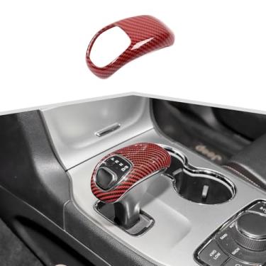 Imagem de amayum Capa de manípulo de câmbio para console central, sobreposição, adequado para Jeep Grand Cherokee 2014-2015, Chrysler 300C 2012-2014, grão de fibra de carbono vermelho