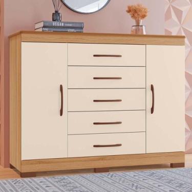 Imagem de Comoda Elegance Tuboarte 5 gavetas e 2 portas 100% em MDF, Freijó Off 