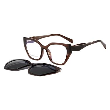 Imagem de Óculos Armação 2 em 1 Clip-On Olho de Gato Feminino Mili Marrom Frizz