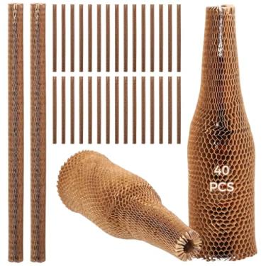 Imagem de 40 peças de mangas de garrafa de vinho de papel favo de mel, embalagem protetora Kraft para garrafas de vidro, capa reutilizável à prova de choque para envio, mudança, viagem, acampamento, festa