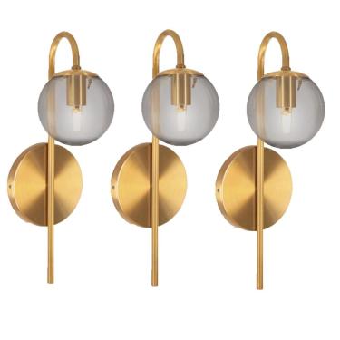 Imagem de Kit 3 Arandela Dourada Globo Vidro Fume Varanda Dhora Lup33