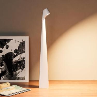 Imagem de HAPYGI Lâmpada de mesa LED portátil sem fio, luminária de mesa sem fio recarregável, brilho de 3 níveis, luz noturna para pátio e cabeceira, luz de leitura ambiente para sala de jantar (branca)