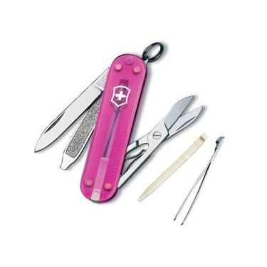 Imagem de Mini Canivete Suíço Classic Victorinox Rosa Translúcido 7 funções Orig
