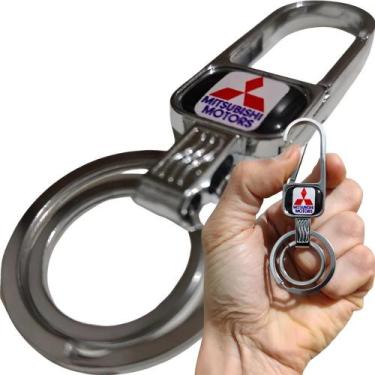 Imagem de Chaveiro Metal Mitsubishi Mosquetão Chave Carro Argola Dupla Metal Cro