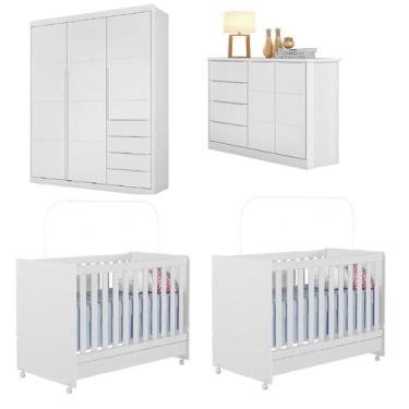 Imagem de Quarto De Bebê: Guarda Roupa+ Cômoda+ 02 Berços  - Phoenix Baby