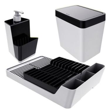 Imagem de Kit Escorredor De Louças + Porta Detergente + Lixeira - Branco Crippa,