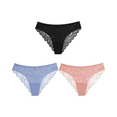 Imagem de Conjunto De 3 Peças De Calcinha De Renda Feminina, Lingerie De Cetim D