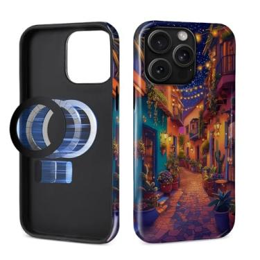Imagem de MQJCYB Capa magnética para iPhone 15 Pro, compatível com Magsafe Hybrid Heavy Duty 2 em 1 Capa robusta à prova de choque brilhante para iPhone 15 Pro - Dreamy City Cactus