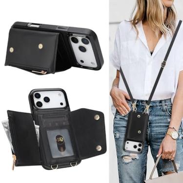 Imagem de MRRSIWEI Capa transversal para APP 107 Pro com suporte para cartão, carteira com cordão removível, alça de pulso à prova de choque com suporte, capa feminina para IPE 107 Pro. Bolsa tiracolo preta