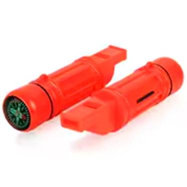 Imagem de Apito de Emergência Sobrevivência 4 em 1 com Bússola, Pederneira, Espelho Sinalizador e Compartimento – Kit Multifuncional para Camping, Trilha e Aventuras