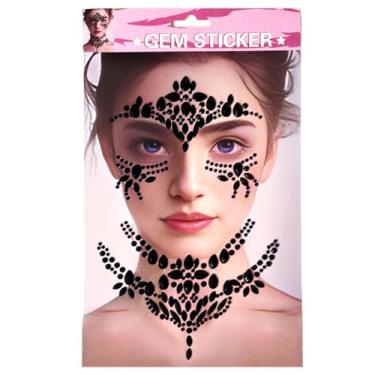 Imagem de Uranian Joias de rosto de Halloween, adesivos de pedras pretas com strass, adesivos corporais para mulheres, pedras brilhantes para festa de rave, carnaval