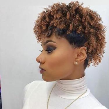 Imagem de CINHOO Jerry Curls Moicano Cabelo alto Puff Rabo de Cavalo Cordão com Franja Sintética Fauxhawks Afro High Puff Rabo de Cavalo Cacheado Prendedor de Cabelo Updo Extensões de Cabelo para Mulheres (T1B/27)