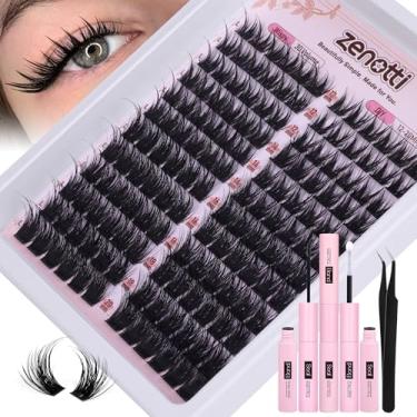 Imagem de Kit de aglomerados de cílios Wispy Cat Eye Cluster Kit de cílios individuais de fada grupos de cílios naturais de olho de raposa Kit de extensões de cílios DIY com colagem de cílios e vedação e pinças