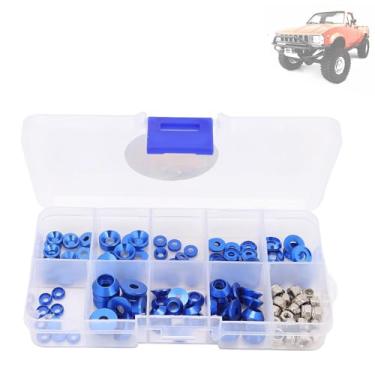 Imagem de equlup RC Screw Washer Kit, Aluminum Alloy RC Cup Head Gasket CNC Machining RC Round Head Washer Compact RC Car Nut for 1/10 1/8 (Blue)