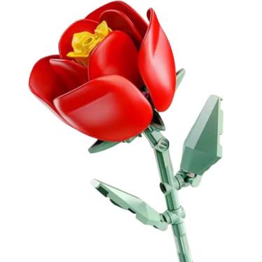 Imagem de Cihely Kit de blocos de construção de buquê de flores artificiais para liberar o estresse, foco na mente, presentes de aniversário para adultos/adolescentes, rosa vermelha