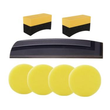 Imagem de LXQTAO Ferramenta de limpeza de carro - um raspador macio integrado e produto de limpeza adequado para janelas, pneus, etc. (raspador preto + esponja amarela e preta)