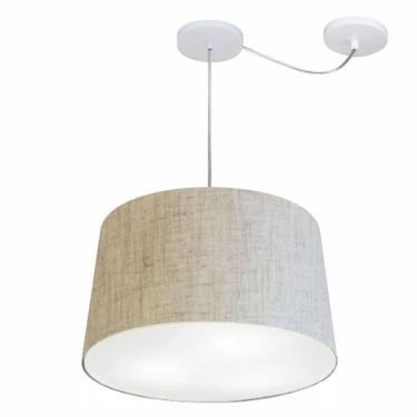 Imagem de Lustre Pendente Cone Com Desvio De Centro Vivare Md-4277 Cúpula Em Tecido 40x45cm - Bivolt Rustico-bege 127/220v