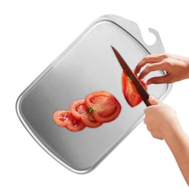 Imagem de Rrlihjgu Tábuas De Corte De Aço Inoxidável Para Cozinha - Placa de Corte de Aço Inoxidável,Pendurável À Prova De -Louças Com Borda Elevada Para Amassar - Para Pão Servir Carne Fruta Legumes