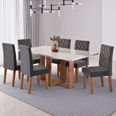 Imagem de Mesa de Jantar 6 Lugares Afrodite com Vidro Marrom/Off White/Veludo Cinza - Viero Móveis