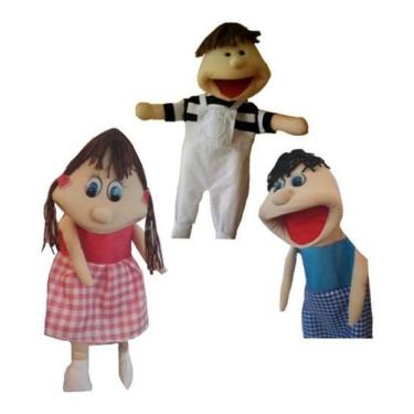 Imagem de Fantoche Plus Menino, Menina E Samuca Kit Com 3 Bonecos