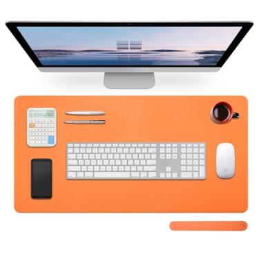 Imagem de Protetor de mesa de couro grande, antiderrapante, durável, para escrita, computador, laptop, mouse pad e mesa, tapete protetor de mesa (laranja, 69,8 cm x 35 cm)