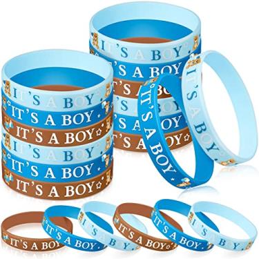 Imagem de Zomiboo 36 peças de pulseiras de borracha para chá de bebê, It's a Boy It's a Girl, pulseiras de elefante, decorações de chá de bebê para meninos e meninas, lembrancinha de festa de revelação de