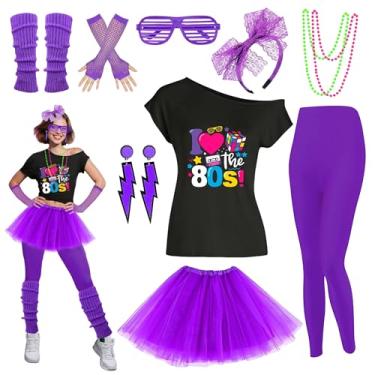 Imagem de Conjunto de acessórios femininos para fantasia dos anos 80, shorts, saia tutu, polainas para festa Neno, Purleg, 3G