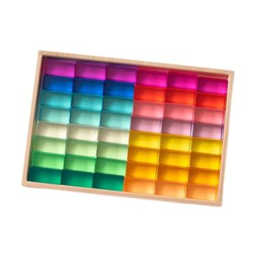 Imagem de menolana 48Pcs Rainbow Acrylic Strip Cubes, Translúcido, Educacional, Blocos de Empilhamento Aprendizagem Rainbow Building Cubes para Crianças